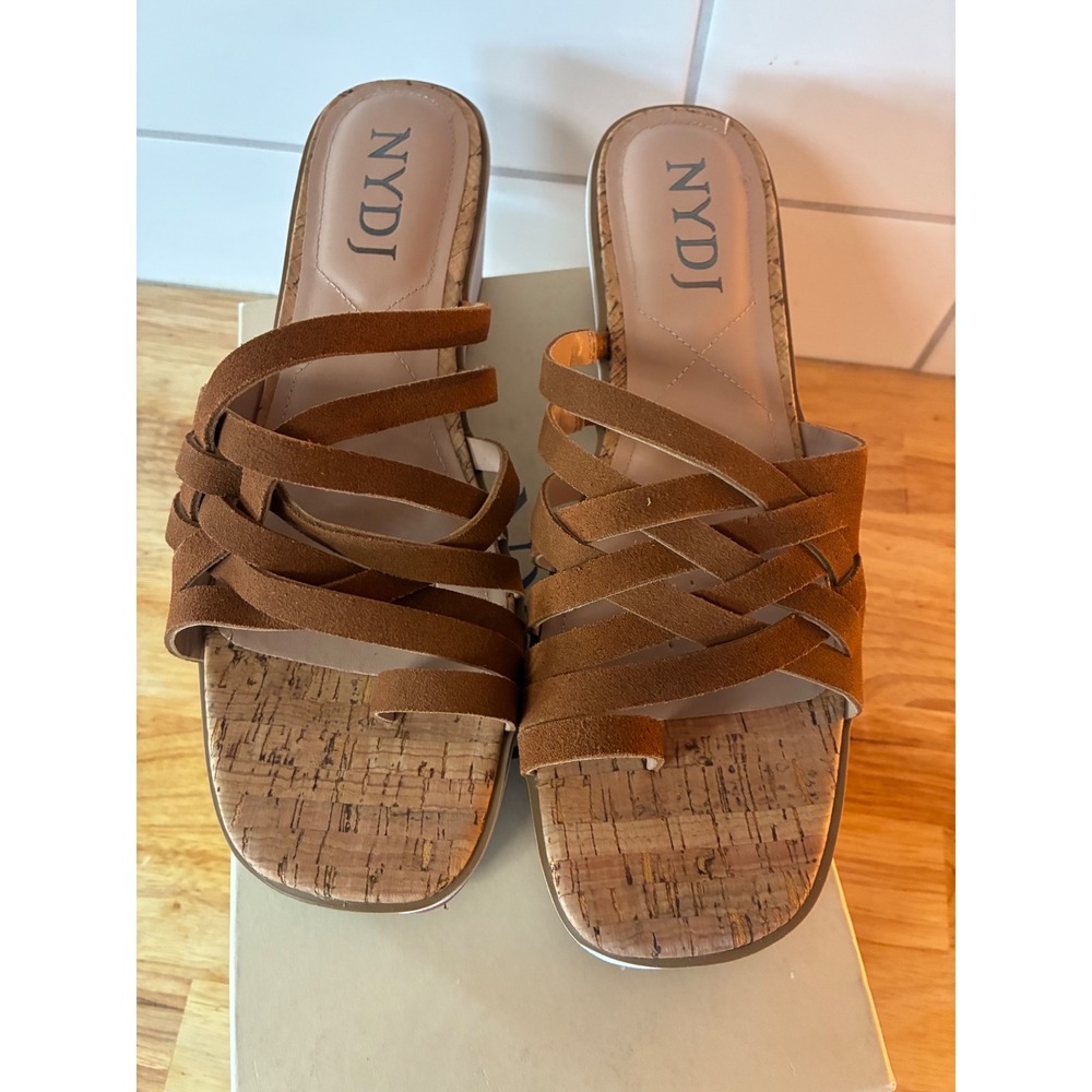 NYDJ Ressie Cognac Suede Strappy Wedge Sandals NF-RESSIE Platform Slides 11M